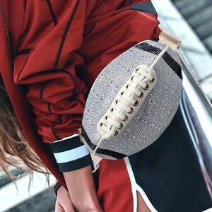Silver Bling Studded Football FannyPack Sling Bag Statement Womens Accessory